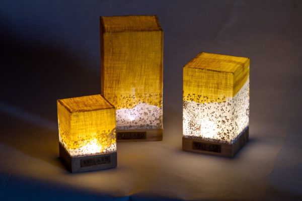 Les trois lanternes «Le P'tit Villard» : photophores à bougie LED, par l'Atelier Villard.
