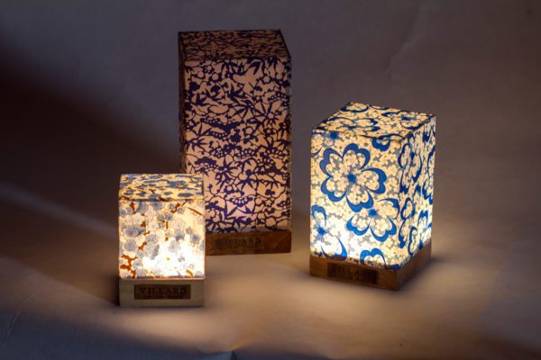 Les trois lanternes «Le P'tit Villard» : photophores à bougie LED, par l'Atelier Villard.