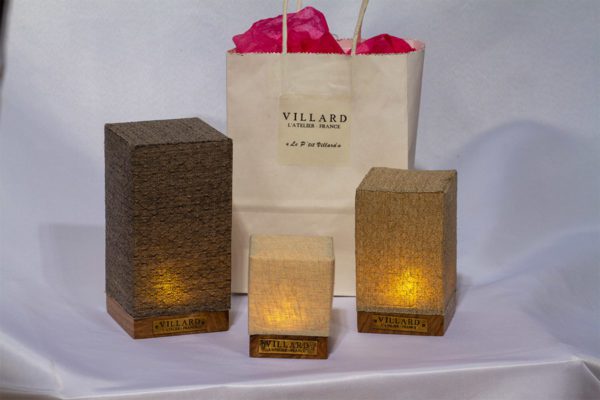 Les trois lanternes «Le P'tit Villard» : photophores à bougie LED, par l'Atelier Villard.