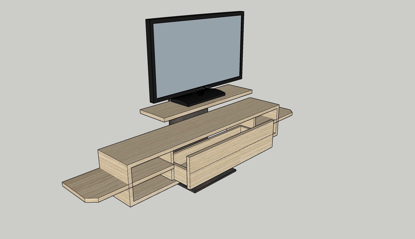 Projet-meuble-TV-05 Meuble sur mesure, acier et chêne, réalisé en collaboration avec la décoratrice Hélène Pautre à Cormeilles (Eure).