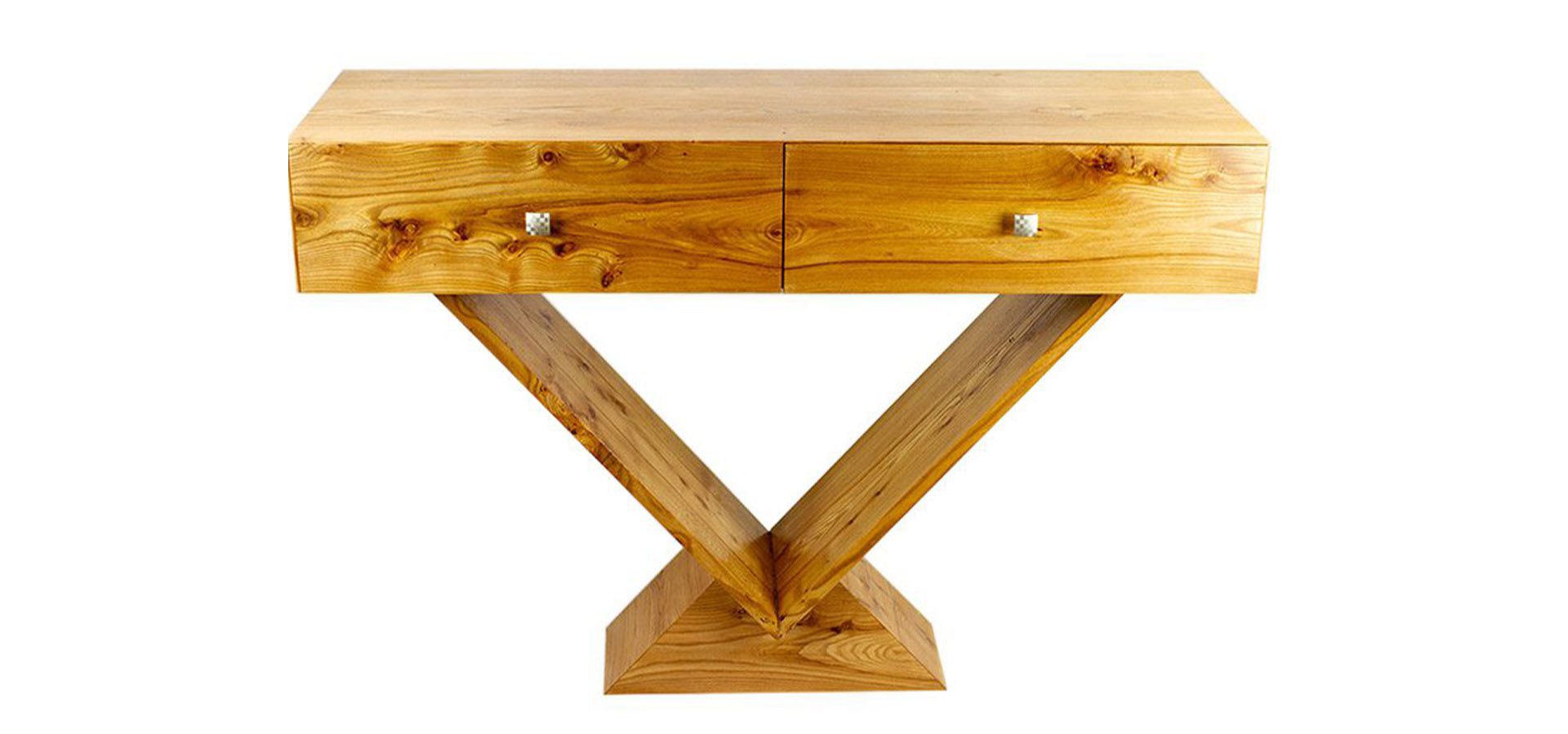 Console Aishou 愛妾 «La concubine», en orme champêtre et tiroirs en valchromat rouge, par l'Atelier Villard.